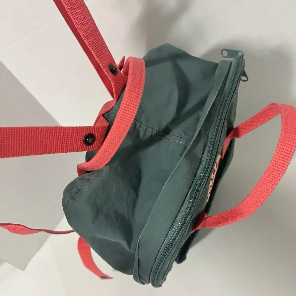 Fjallraven Kanken Classic Canvas Backpack Green 16L Orange Straps Handles Hiking